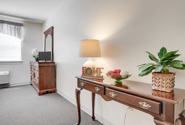 Well-decorated resident room with a lamp and plants