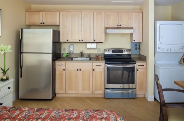 Interior view of a kitchen area in a resident suite