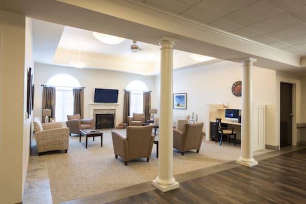 Bright interior of a common area with seating