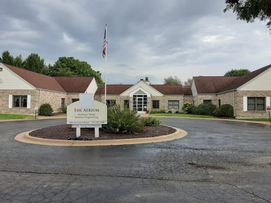 Exterior view of The Atrium facility entrance