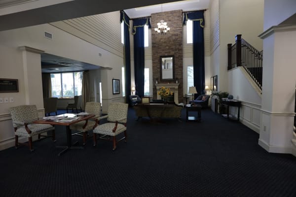 Interior view of a common area with seating