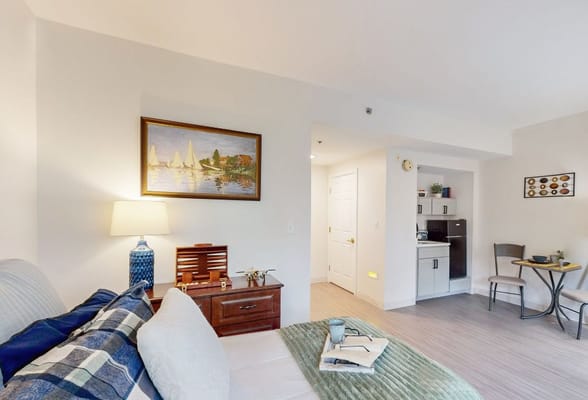 Cozy interior of a resident room with amenities