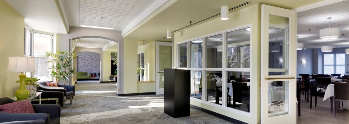 Bright, inviting common area with comfortable seating