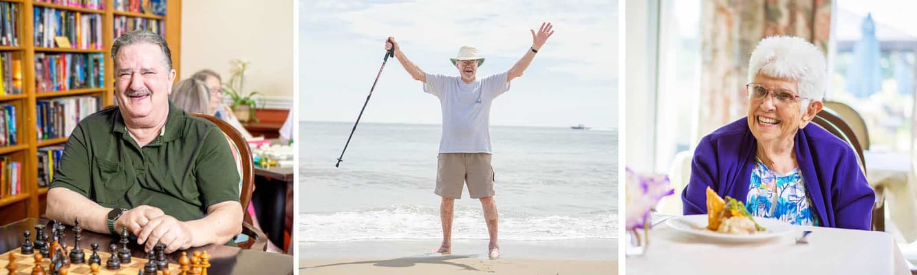Residents enjoying various activities and meals