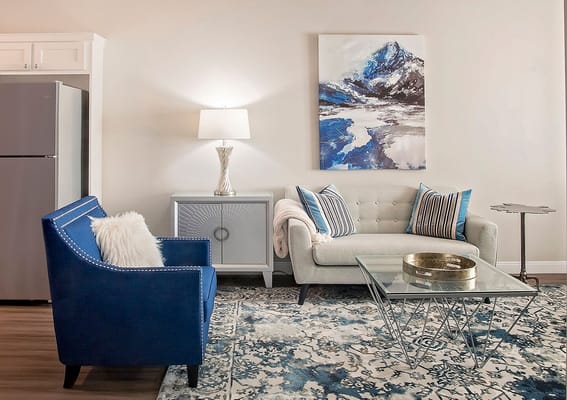 Bright and modern living room interior with decorative elements