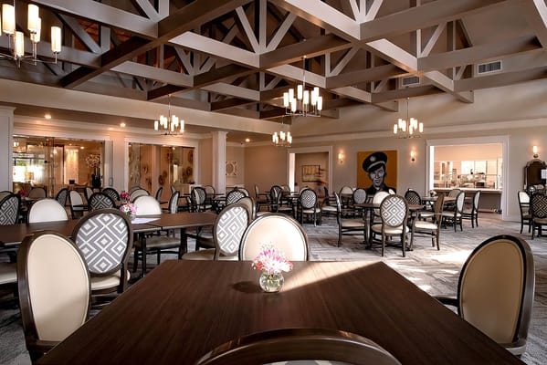 Dining room with elegant seating and decor