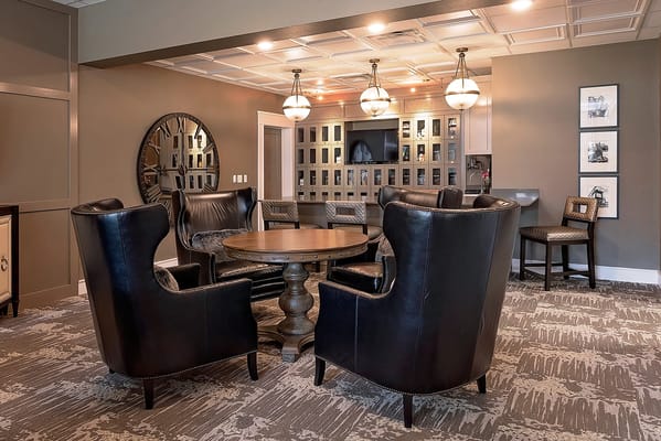 Modern common area with stylish seating and decor