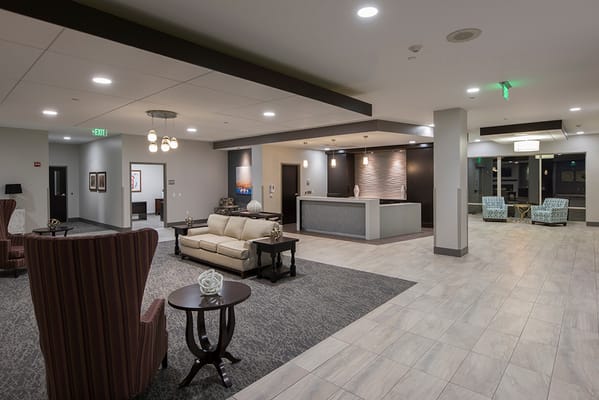 Bright and welcoming common area with seating