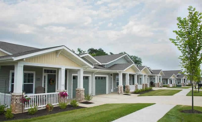 Row of cottage-style homes in a senior living community