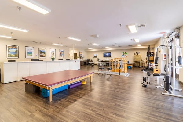 Rehabilitation therapy room equipped with exercise equipment