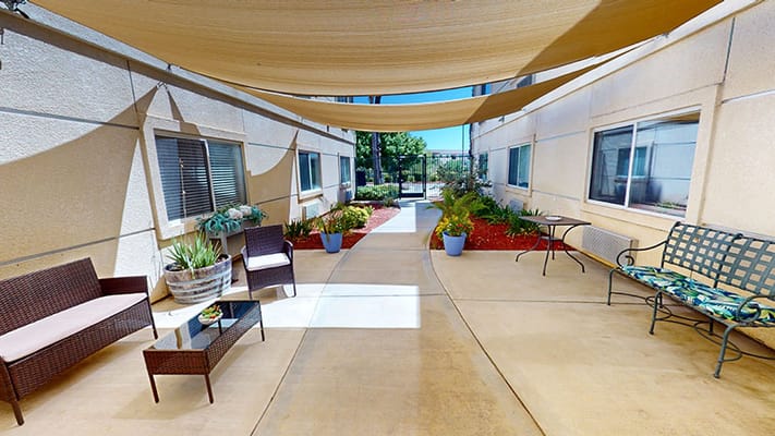 Outdoor seating area with shading