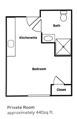 Architectural floor plan of a private room layout