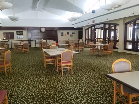 Dining room with empty tables and chairs
