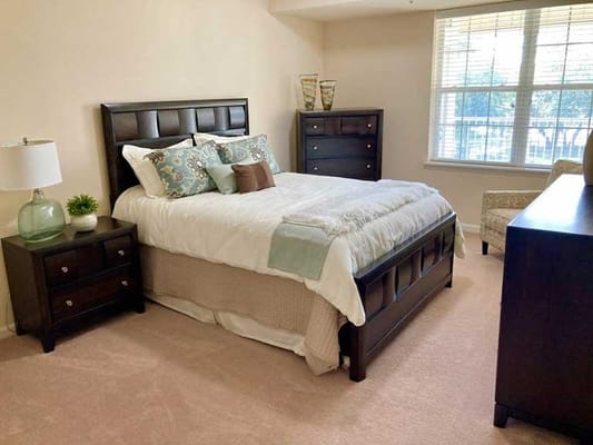 Cozy private bedroom in a senior living facility