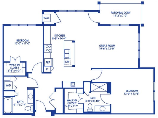 Architectural floor plan of a living unit