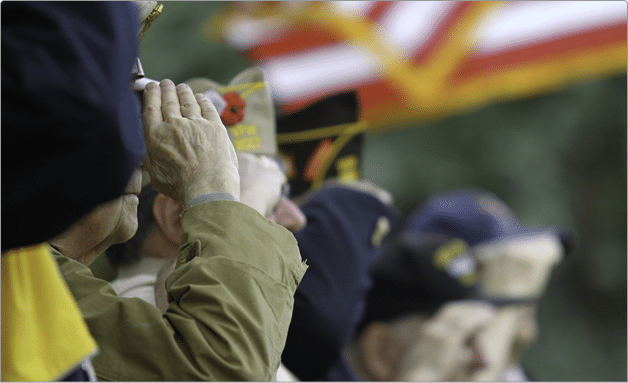 Veterans saluting at a commemorative event