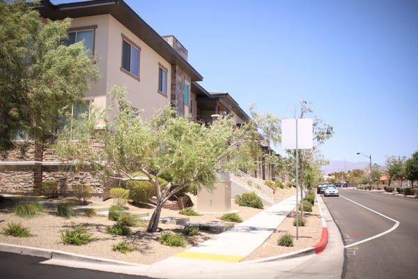 Exterior view of Legacy House with landscaped area