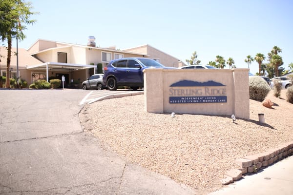 Sign at the entrance of Sterling Ridge Senior Living facility