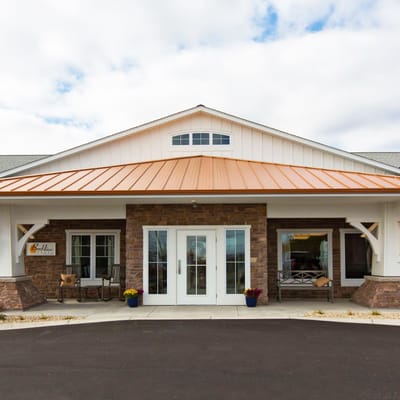 Exterior view of a senior living facility entrance