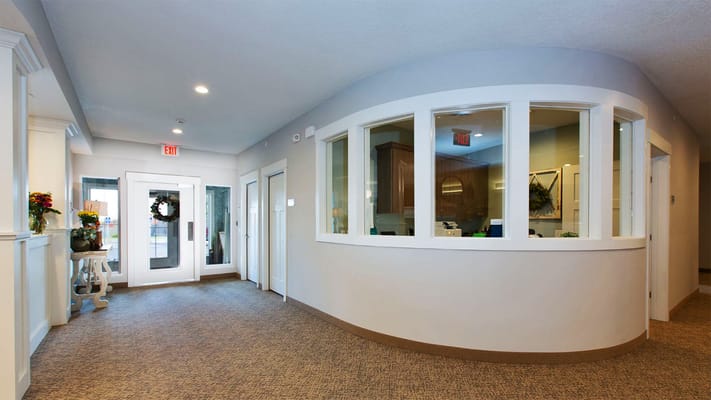 Interior view of a hallway in a senior living facility