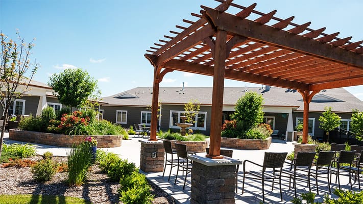 Beautiful landscaped outdoor area with seating