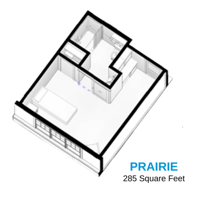Architectural floor plan of a 285 square feet unit