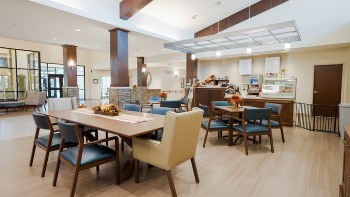 Interior view of a common area with seating and decor