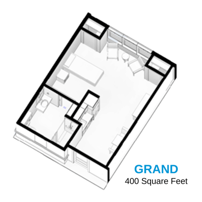 Floor plan of a grand 400 square feet room
