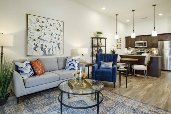 Stylish living room area in a resident unit