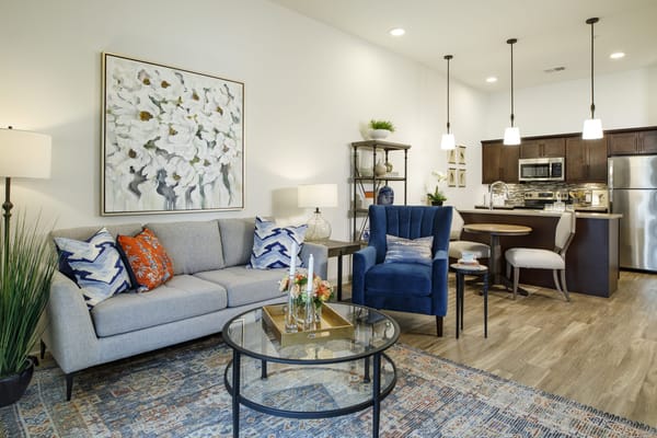 Stylish living room area in a resident unit