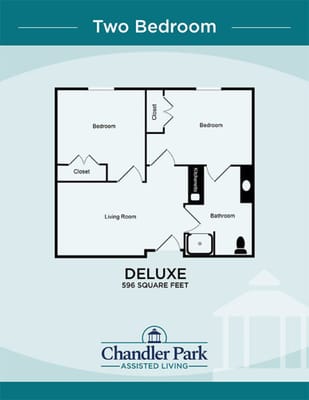 Architectural floor plan of a two-bedroom unit