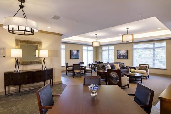 Bright common area with seating and decor