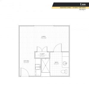 Architectural floor plan of a studio apartment