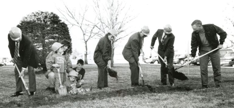 Group of people gardening at a community event