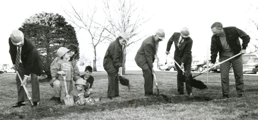 Group of people gardening at a community event