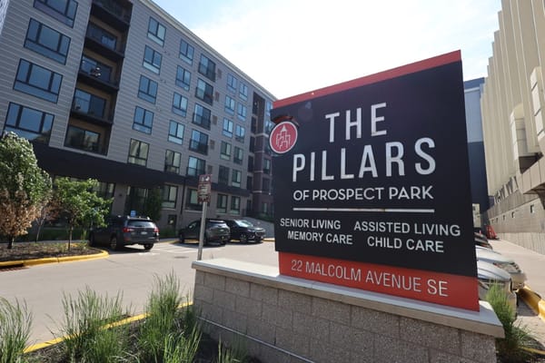 Sign for The Pillars of Prospect Park senior living facility