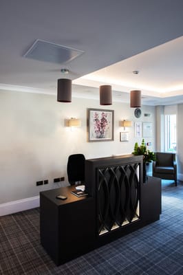 Reception area with a modern design and artwork