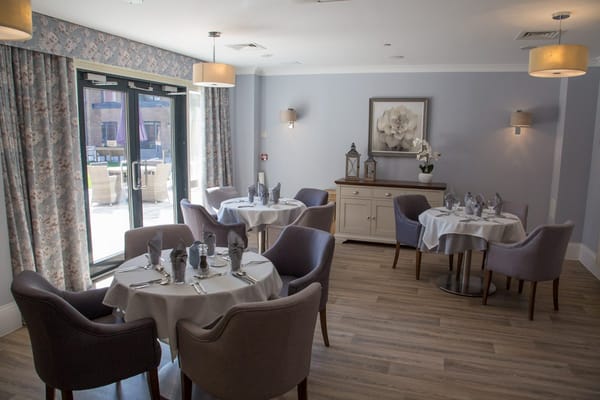 Bright dining room set for a meal