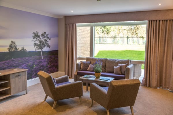 Cozy living area with modern furniture and garden view