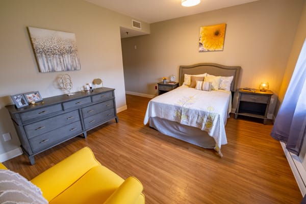 Bright private resident room with a cozy atmosphere