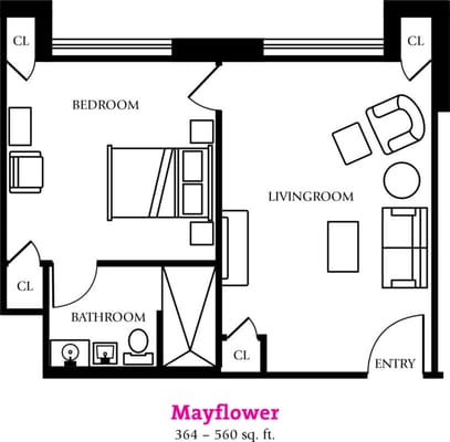 Architectural floor plan of a resident unit