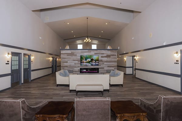 Interior view of a common area with seating