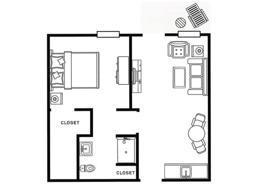 Architectural floor plan of a resident unit