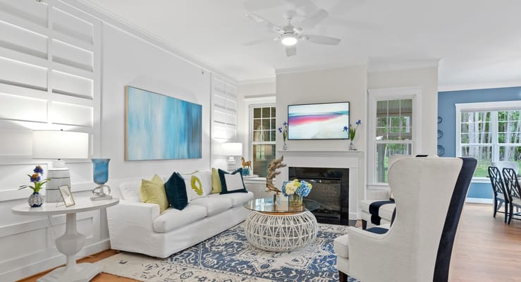 Cozy lounge area in a bright, modern interior