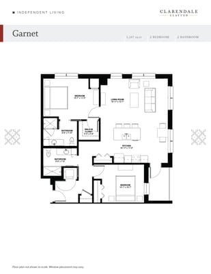 Architectural floor plan of a two-bedroom apartment