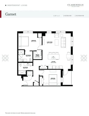 Architectural floor plan for a two-bedroom unit