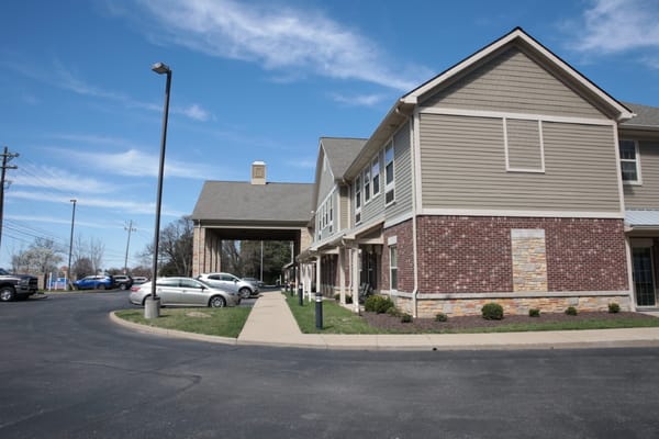 Exterior view of the facility with parking area