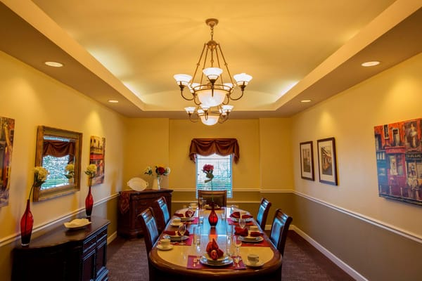 Elegant dining room with a set table and decorations