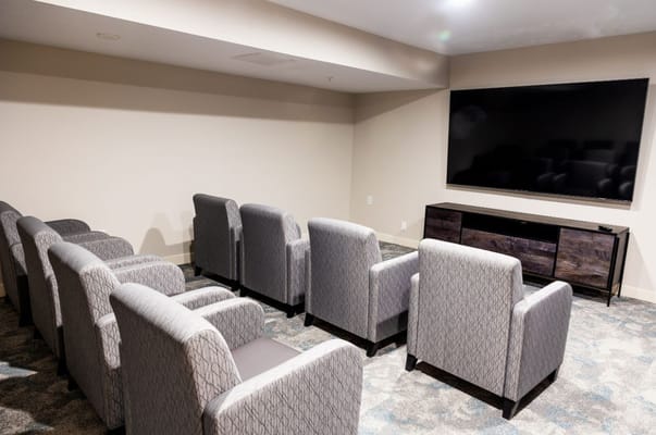 Interior shot of a cozy viewing room with seating