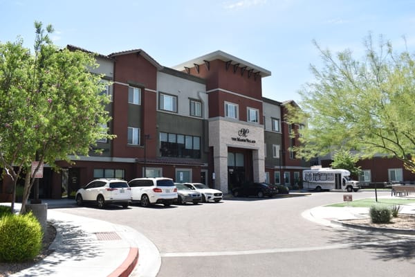 Front view of the Manor Village senior living facility in Phoenix, AZ